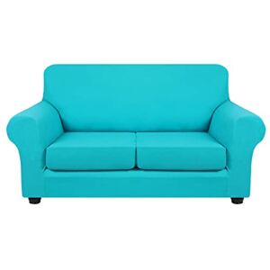 hyha 3 Pieces Stretch Loveseat Slipcovers – Soft Couch Covers for 2 Cushion Couch, Washable Furniture Protector, Sofa Cover for Living Room with Elastic Bottom for Pets (Loveseat, Peacock Blue)