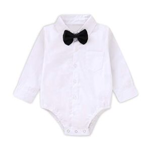 SOBOWO Infant Baby Boys Formal Dress Shirt Bodysuit Long Short Sleeve Button Up One-Piece Romper Jumpsuit Wedding Party 0-24M(12-18 Months, White L)
