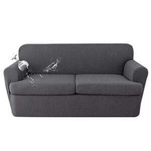 3 Pieces T-Cushion Sofa Covers Couch Covers for T-Cushion Sofa Slipcovers (Dark Gray, Large)