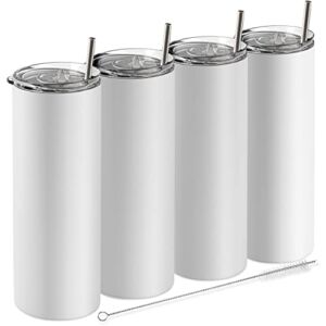 Earth Drinkware Stainless Steel Skinny Tumbler Set, 20 oz (4 Pack) – Vacuum Insulated Coffee Tumblers with Lids and Straws – BPA Free – Travel Mugs, Keep Hot and Cold – White
