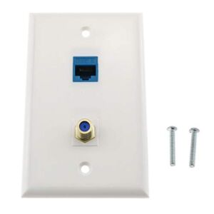 E-outstanding Coax Ethernet Wall Plate Face White Ethernet RJ45 Connector and Coax Cat6 F-Type Connector Wall Plate Face