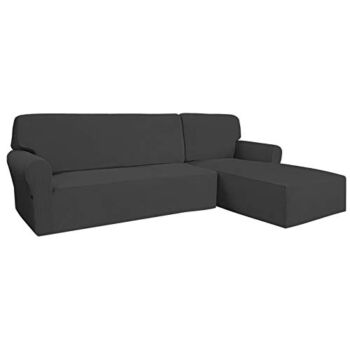 Easy-Going Stretch Sofa Slipcover 2 Pieces L-Shaped Cover Sectional Couch Cover for Living Room Jacquard Fabric Chaise Lounge Slipcover with Elastic Bottom for Dogs Kids Pets(X-Large Dark Gray) | The Storepaperoomates Retail Market - Fast Affordable Shopping