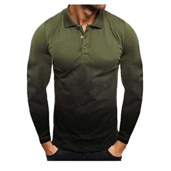 Gradient Tshirt Men Slim Fit Fashion Long Sleeve T-Shirts Button Lapel Graphic Tees Fitness Athletic Top Shirts Army Green | The Storepaperoomates Retail Market - Fast Affordable Shopping