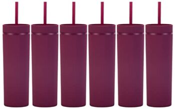 Matte Burgundy Tumblers with Lids and Straws.16oz Skinny Tumblers Bulk.Reusable Double Walled Insulated Travel Tumblers.Plastic Acrylic Pastel Colored Cups for Iced Coffee Smoothie.DIY Tumblers. | The Storepaperoomates Retail Market - Fast Affordable Shopping