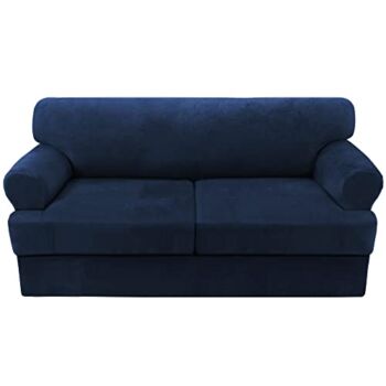 Sofa Cover 3 Piece T Cushion Sofa Slipcovers Thick Velvet Couch Cover Furniture Protector Stretch T Cushion Sofa Covers for 2 Cushion Couch with 2 Individual T Cushion Covers Washable, Navy | The Storepaperoomates Retail Market - Fast Affordable Shopping