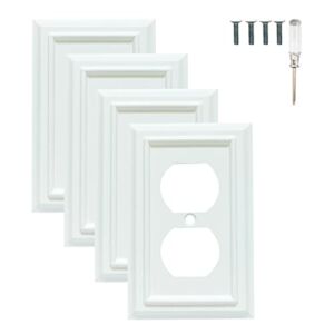 Wall Plates, Duplex Outlet Covers, Toggle Light Switch Plates, Decorator Light Switch Cover, Bamboo Fiber Material Wall Plate, Standard Size Wall Plates of various styles, White (1 Gang Duplex 4 Pack)