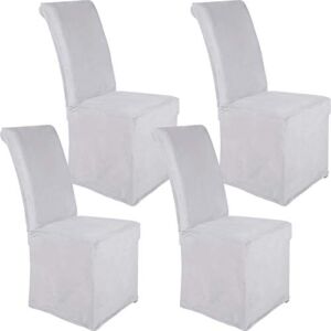Colorxy Velvet Stretch Chair Covers for Dining Room, Soft Removable Long Solid Dining Chair Slipcovers Set of 4, Light Grey