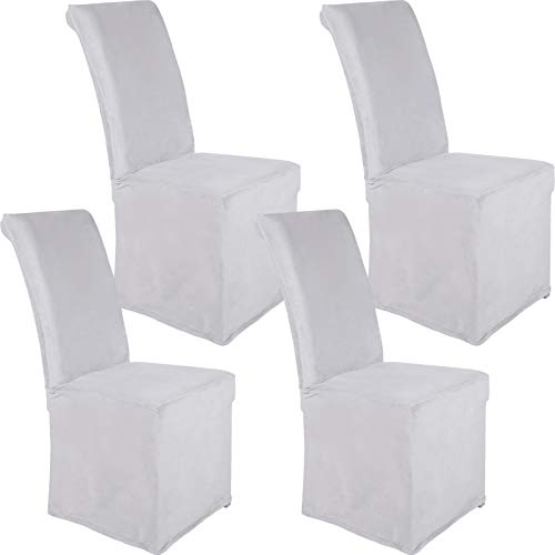 Colorxy Velvet Stretch Chair Covers for Dining Room, Soft Removable Long Solid Dining Chair Slipcovers Set of 4, Light Grey | The Storepaperoomates Retail Market - Fast Affordable Shopping