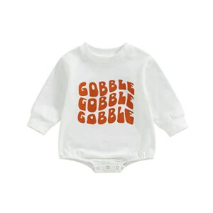 Newborn Baby Boy Girl Thanksgiving Outfit Funny Letter Turkey Sweatshirt Romper Long Sleeve Shirt Tops Fall Winter Clothes ( Gobble B White, 0-3 Months )