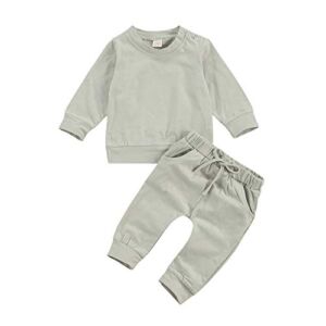 Toddler Baby Boy Girl Long Sleeve Solid Color T-Shirt Sweatshirt Top + Pant Trousers Casual Clothes