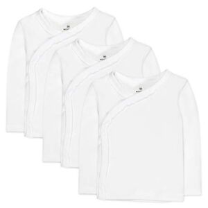 HonestBaby unisex baby 3-pack Organic Cotton Long Sleeve Side-snap Kimono Tops and Toddler T Shirt Set, Bright White, 0-3 Months US