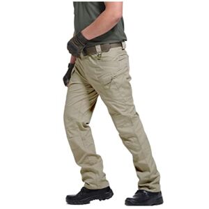 Mens Tactical Pants Relaxed Fit Stretch Water Resistant Pants Combat Army Cargo Work Pants with Zipper Pockets