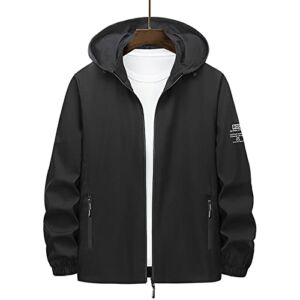 Men Autumn and Winter Casual Hooded Solid Simple Sports Zipper Coat Pocket Baseball Clothes Flying Jacket Tall Mens Black