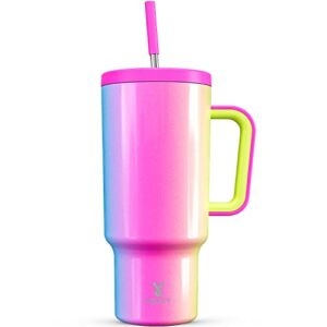Meoky 40oz Tumbler with Handle, Leak-proof Lid and Straw, Insulated Coffee Mug Stainless Steel Travel Mug, Keeps Cold for 34 Hours or Hot for 10 Hours (Rainbow)