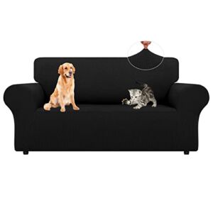LURKA Stretch Sofa Covers – Spandex Non Slip Couch Sofa Slipcover, Soft with Elastic Bottom for Kids, ( 55” – 79”, Medium, Black )