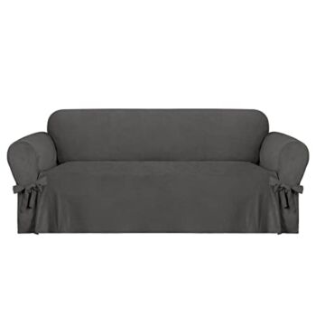 Easy-Going Velvet Couch Covers for 3 Cushion Couch Sofa, Luxury Velvet Sofa Cover with Ties, One Piece Sofa Slipcover for Living Room (Dark Grey, Sofa) | The Storepaperoomates Retail Market - Fast Affordable Shopping