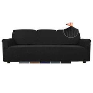 Neween Stretch Loveseat Sofa Slipcover Soft 1-Piece Sofa Cover Furniture Protector, Washable Non Slip Couch Cover with Foam Sticks, Elastic Bottom & 1 Pillowcase for Kids, Pets (Loveseat, Black)