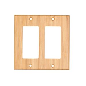 Raw Wood Light Switch Cover Decorative Double Rocker Wall Plate 4.5″ x 4.5″ Bamboo Quality Light Switch Plate Cover for Bedroom Kitchen Home Decor (Double Rocker Switch Plate)