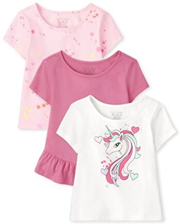 The Children’s Place baby girls The Children’s Place and Toddler Short Sleeve Fashion Top Shirt, Unicorn/ Rose Mist/ Paint Splatter- 3 Pack, 18-24 Months US | The Storepaperoomates Retail Market - Fast Affordable Shopping