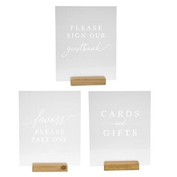 Hanna Roberts Set of 3 Wedding Reception, Ceremony, Party, Table Decoration Signs with Holder | Favors Please Take One | Please Sign Our Guestbook | Cards and Gifts (Frosted, Light Brown) | The Storepaperoomates Retail Market - Fast Affordable Shopping