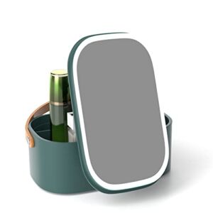 Makeup Case with Mirror and Light, CielClair Portable Makeup Organizer with Adjustable LED Lights & Mirror Lid, Cosmetic Organizer Storage with Handle for Bedroom Camping Business Travel, Dark Green