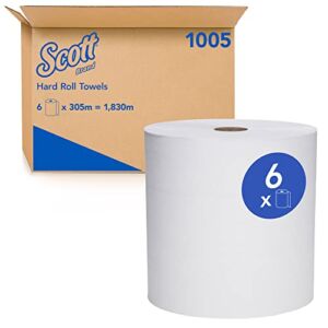Scott Essential High Capacity Hard Roll Paper Towels (01005), White, 1000’/Roll, 6 Paper Towel Rolls/Convenience Case