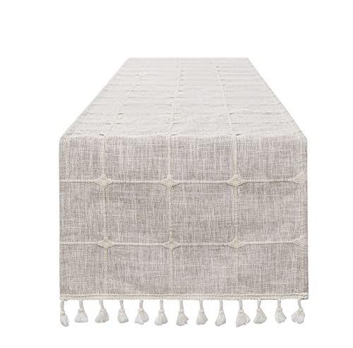 Armindou Boho Table Runners 60 inches Long, Modern Farmhouse Cotton Linen Tassel Table Runners, Geometric Trellis Embroidery Table Runner for Kitchen small square Dining Table Decor (14×60 inch , Tan) | The Storepaperoomates Retail Market - Fast Affordable Shopping