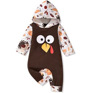 0-3 Months Baby Boys Girls Thanksgiving Hooded Romper First Thanksgiving Hoodie Jumpsuit Turkey Clothing