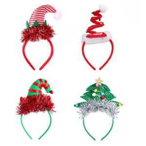FRCOLOR 4 Pack Christmas Headbands Elf Hat Christmas Tree Headband Santa Hat Headband Costume Headbands for Adult Children Christmas Holiday Party Favor