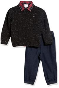 Calvin Klein Baby Boys’ 3-Piece Sweater Set with Matching Button-Down Shirt and Pants, Deep Black, 3-6 Months