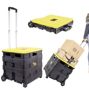 dbest products Quik Cart Two-Wheeled Collapsible Handcart with Yellow Lid Rolling Utility with seat Heavy Duty Lightweight