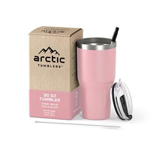 Arctic Tumblers | 30 oz Rose Pink Insulated Tumbler with Straw & Cleaner – Retains Temperature up to 24hrs – Non-Spill Splash Proof Lid, Double Wall Vacuum Technology, BPA Free & Built to Last