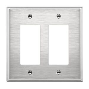 ENERLITES Double Decorator Switch Metal Wall Plate, Stainless Steel Outlet Cover, Corrosion Resistant, Stainless Steel 201, Mid-Size 2-Gang 4.88″ x 4.92″, UL Listed, 7732M, Silver