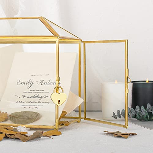 REDHUGO 12.6×5.9×9 inches Large Glass Card Box Handmade with Slot and Lock, Wedding Card Boxes for Reception, Graduation, Gift Cards, Party, Brass Geometric Terrarium, Golden Decorative Box | The Storepaperoomates Retail Market - Fast Affordable Shopping