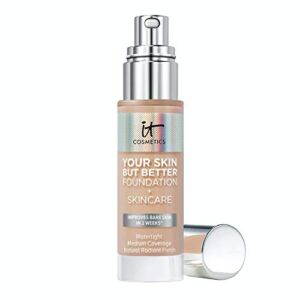 IT Cosmetics Your Skin But Better Foundation + Skincare, Light Neutral 22 – Hydrating Coverage – Minimizes Pores & Imperfections, Natural Radiant Finish – With Hyaluronic Acid – 1.0 fl oz