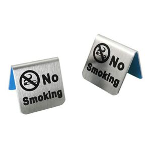RLECS 2pcs Stainless Steel No Smoking Table Signs for Non-Smoking Hotels, Restaurants, Clubs, Offices and Hospitals