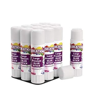 Colorations® Large Premium White Washable Glue Sticks in a Tray, Set of 12, 0.88 oz each, Glues Dries Clear & is Acid Free, Non Toxic & Washable Glue, Use at School, Home, Office & Craft Projects