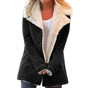 Womens Warm Winter Coats Composite Plush Sherpa Jacket Button Down Fleece Lined Overcoat Long Sleeve Sweater