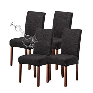 Genina Waterproof Chair Covers for Dining Room Set of 4 Kitchen Chair Covers Parson Dining Chair Slipcover ,Black
