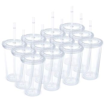 12 Pack Clear Insulated Tumblers, Plastic Tumbler Cups, Double Wall Tumblers, 16Oz Acrylic Insulated Tumbler Cups with Lid and Reusable Straw | The Storepaperoomates Retail Market - Fast Affordable Shopping