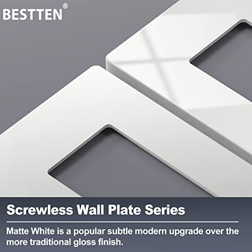 [5 Pack] BESTTEN USWP4 Matte White Series 3-Gang Screwless Wall Plate, Decor Outlet Cover, H4.69” x W6.54”, for Light Switch, Dimmer, USB, GFCI, Receptacle | The Storepaperoomates Retail Market - Fast Affordable Shopping
