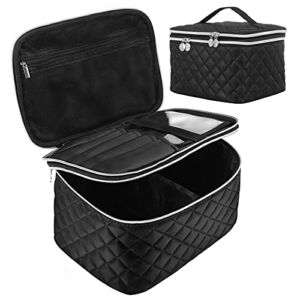 Double Layer Travel Makeup Bag: Portable Cosmetic Bag with Divider Organizer Case for Storage Cosmetics Make up Brush Large Capacity Toiletry Bag for Women and Girls, Black