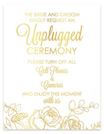 Gold Foil Flowers Unplugged Wedding Ceremony Sign, No Phones Wedding Signage, Choose Your Foil Color and Unframed Print Size, Romantic Flowers Wedding Sign Poster | The Storepaperoomates Retail Market - Fast Affordable Shopping