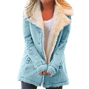 Womens Winter Coats Lapel Sherpa Lined Jackets Faux Fur Plush Outerwear Button Down Parka Long Sleeve Pocket Anorak