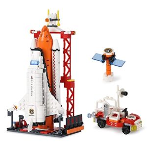 QLT City Space Shuttle Toys Building Set, Compatible with Lego Space, STEM Rocket Kit Creative Gift for 6 7 8 9 10 11 12 Year Old Boys Kids, Space Exploration Building Block Kit w/ Space Launcher