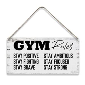 Gym Rules Stay Positive Stay Fighting Quote Sayings Home Wall Decor Wooden Signs Rustic Farmhouse Hanging Wall Plaque Sign Gift