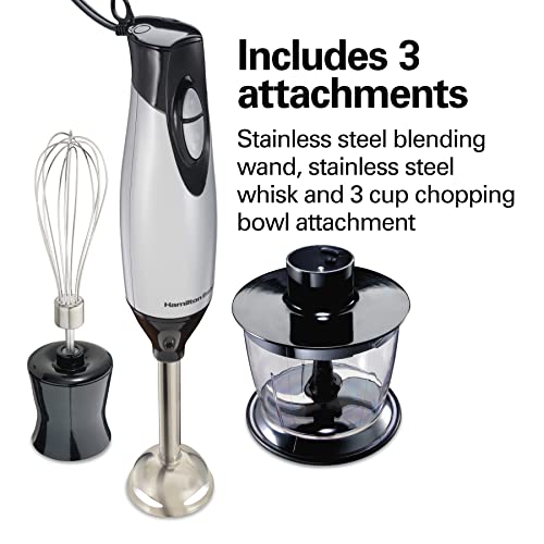 Hamilton Beach 59765 Immersion Hand Blender with Blending Wand, Whisk and 3-Cup Food Chopping Bowl, 3-Piece, Silver and Stainless Steel | The Storepaperoomates Retail Market - Fast Affordable Shopping