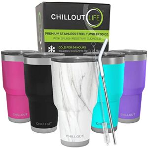 CHILLOUT LIFE 30 oz Stainless Steel Tumbler with Lid – Double Wall Vacuum Insulated Large Travel Coffee Mug with Splash Proof Lid and Straw for Hot & Cold Drinks