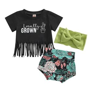 0-24M Infant Newborn Baby Girl Clothes Set Letter Print T-Shirt Floral Print Shorts Headband Outfits Summer Clothing (Letter&Floral, 6-12 Months)