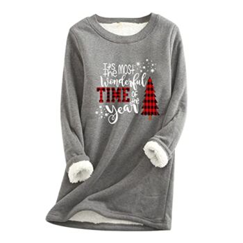 lcepcy Christmas Sweatshirts for Women Warm Sherpa Lined Fleece Pullover Letter Printed Long Sleeve Crewneck Loungewear Dark Gray | The Storepaperoomates Retail Market - Fast Affordable Shopping